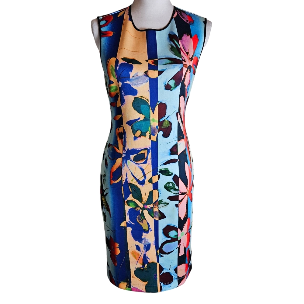 Clover Canyon Dream Daily Floral Print Scuba Sheath Dress Size Medium Stretchy - Picture 2 of 16